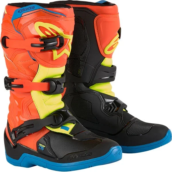 Alpinestars Youth Tech 3S Boots – Orange Fluo / Enamel Blue / Yellow Fluo