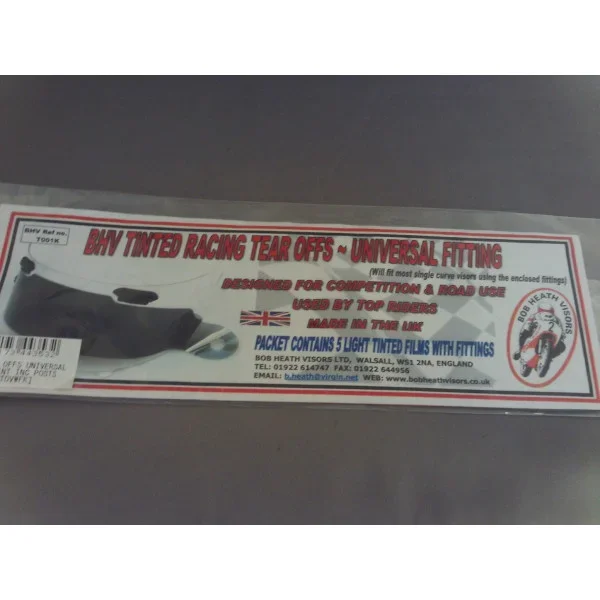 BOB HEATH Tear Offs Light Tint Universal Pack of 5 [TOVWFK] – Visors/ Lenses