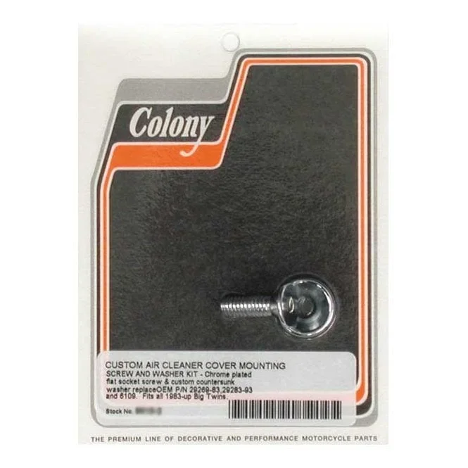 COLONY AIR CLEANER COVER MOUNT BOLT 84-99Evo B.T.; 99-17Twin Cam; 17-22 M8. Models with OEM style air cleaner covers with centre mount bolt