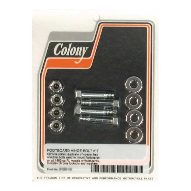 Colony rider floorboard hinge bolt mount kit. Hex L82-04 FLH; L82-08 FL, FLT/Touring; 86-04 FL Softail