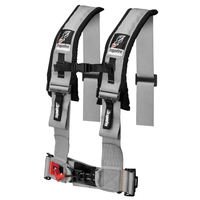 DragonFire Racing Harness Restraint – Grey – H Style – 4-Point – 3″ Buckle – 14-0044