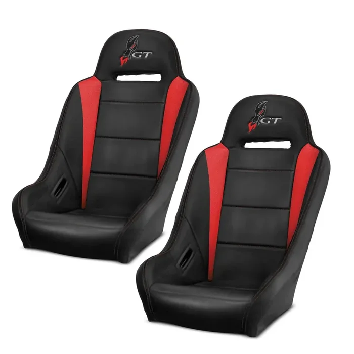 DragonFire Racing HighBack GT Seats for RZR Turbo, RZR 1000 & RZR 900 Models – Black/Red – Pair – 15-1158