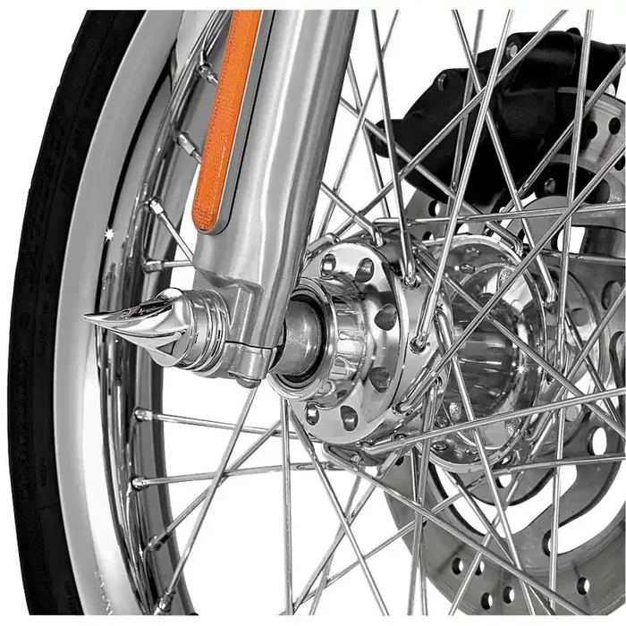 Harley FXDWG Dyna Wide Glide 1993-2005Twisted Axle Caps Front Chrome by Kuryakyn