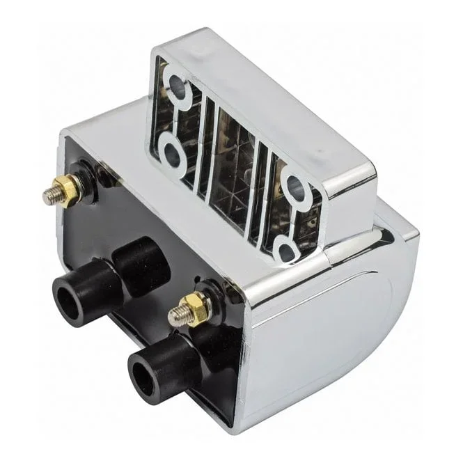 Late’ OEM Style Ignition Coil. 12V, 4 Ohm. Chrome