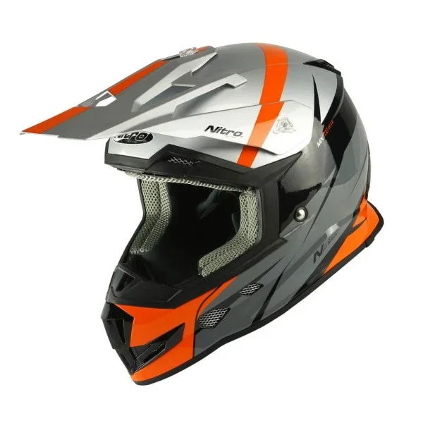 Nitro MX700 Recoil Junior Helmet Silver Black Gun Orange