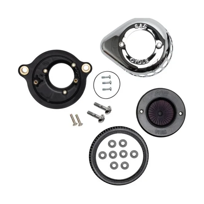 S&S ‘Air Stinger Stealth’ air cleaner kit. Teardrop chrome 18-22 Softail; 17-22 Touring; 17-22 Trikes