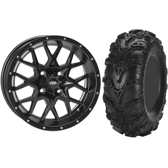 Set of 2 Mounted Wheel and Tire Kit Wheel 12×7 2+5 4/110 Tire 23×10-12 6 Ply