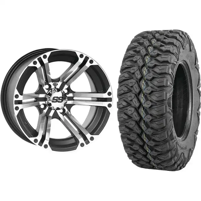 Set of 2 Mounted Wheel and Tire Kit Wheel 12×7 2+5 4/110 Tire 25×8-12 8 Ply