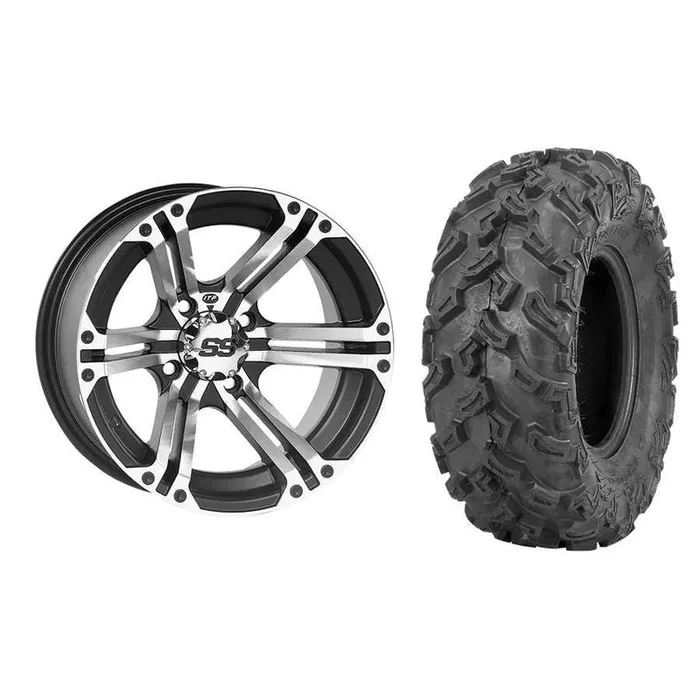 Set of 2 Mounted Wheel and Tire Kit Wheel 12×7 5+2 4/110 Tire 12×11-12 6 Ply