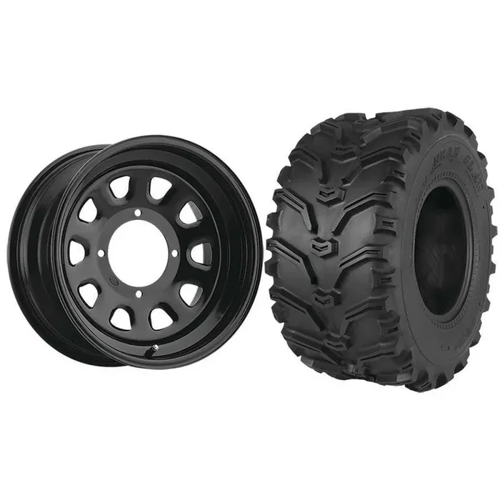 Set of 2 Mounted Wheel and Tire Kit Wheel 12×7 5+2 4/110 Tire 25×8-12 6 Ply