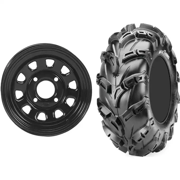 Set of 2 Mounted Wheel and Tire Kit Wheel 12×7 5+2 4/137 12mm Tire 27×11-12 6 Ply