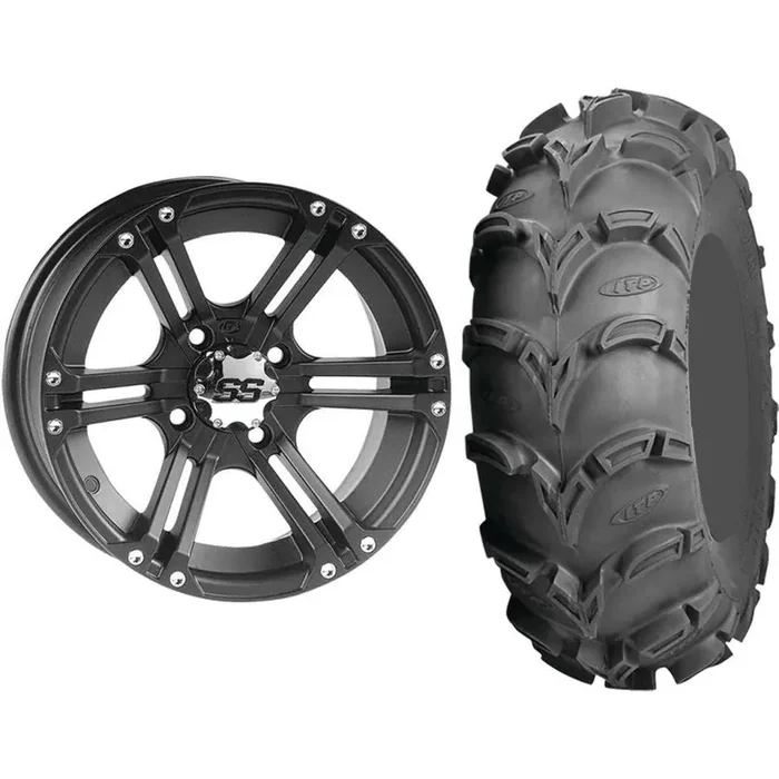 Set of 2 Mounted Wheel and Tire Kit Wheel 12×7 5+2 4/137 Tire 25×10-12 6 Ply