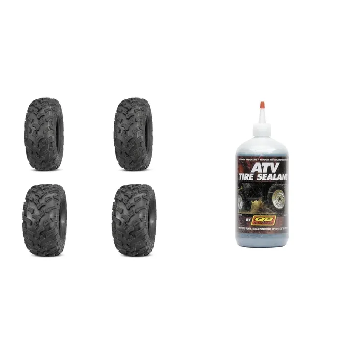Set of 4 ATV QUADBOSS Tires (QBT447 27×11-14 Rear, 27×9-14 Front) with Sealant