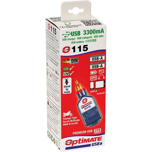 Tecmate Optimate USB-A Dual Charger 3300mA – DIN connection