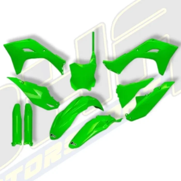UFO Plastics Kit & Fork Guards for Kawasaki KX250F 2025 – Neon Green